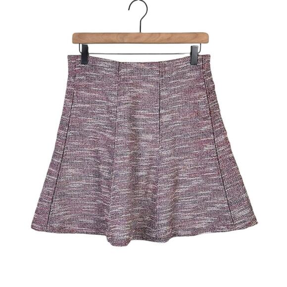LOFT NWT Red Black White Tweed Textured Pleated Pull On Flare Skater Skirt - Picture 3 of 9